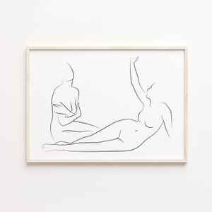 Two women line art printable poster, Silhouette art, Bedroom decor, Line art woman, Naked woman art, aesthetic minimalist line art, Nudeart
