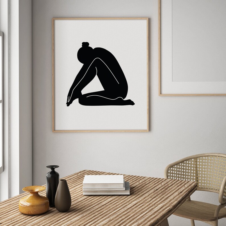 Female Figure PRINTABLE Illustration, Abstract Art Print, Female Figure, Female Nudity Wall Art, Fine Art Print, Silhouette, Black and White image 3