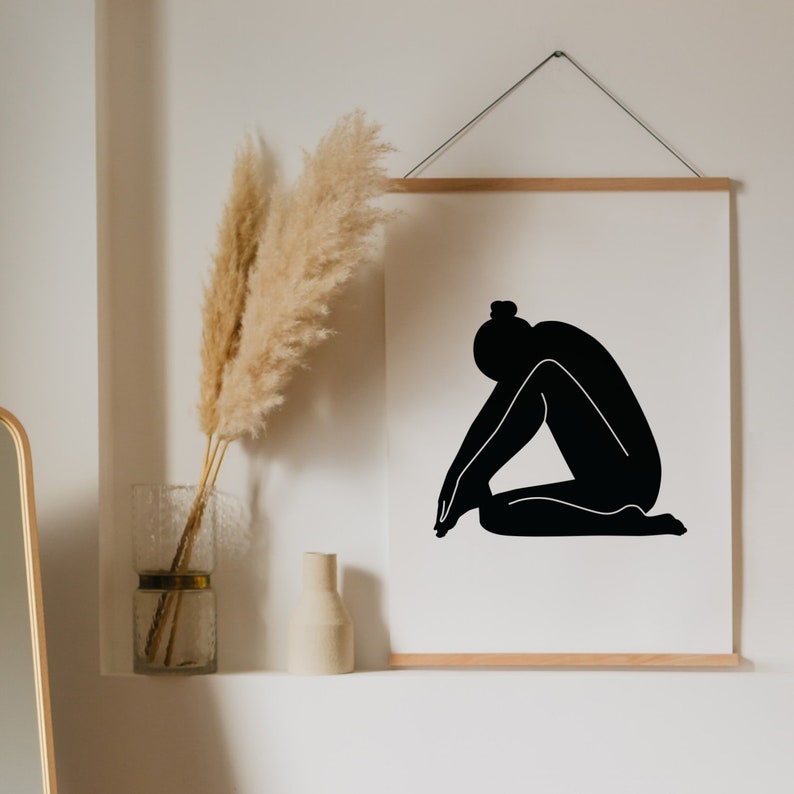 Female Figure PRINTABLE Illustration, Abstract Art Print, Female Figure, Female Nudity Wall Art, Fine Art Print, Silhouette, Black and White image 2