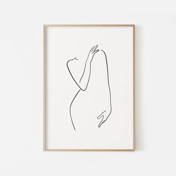 Digital Download Woman Silhouette Line Art Printable Wall Art Female Body Line Drawing Female Nude Poster