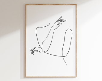 Abstract female hands line drawing, Printable hands wall art, Woman art, Fine line art, Black and white sketch art, One line drawing