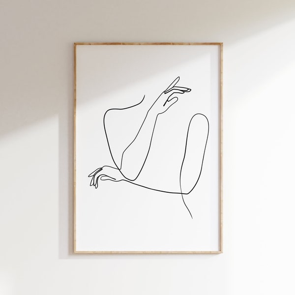 Abstract female hands line drawing, Printable hands wall art, Woman art, Fine line art, Black and white sketch art, One line drawing