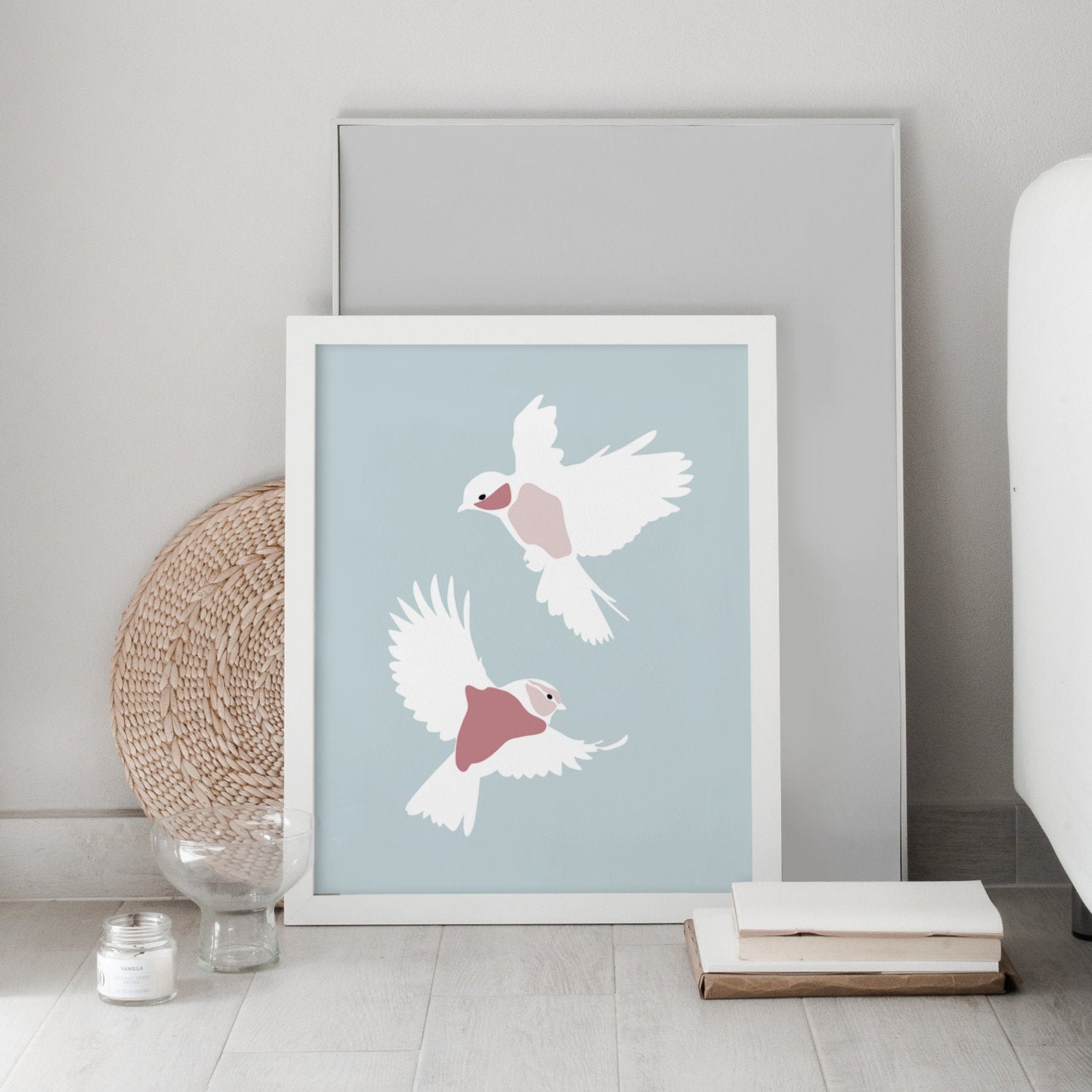 Flying Birds Poster Abstract Bird Wall Art Two Birds Print Etsy