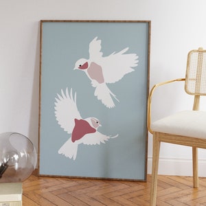 Póster de pájaros voladores, Arte de pared de pájaro abstracto, Impresión de dos pájaros, Impresión de pasteles, Arte de vida silvestre, Pájaro minimalista, Estampado animal, Arte escandinavo