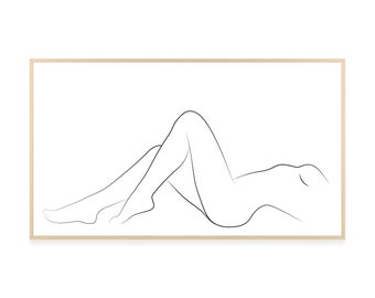 Samsung Frame TV line art, Naked woman line art digital download TV art, Nudeart, Minimalist art for TV, Black and white art, Woman legs art