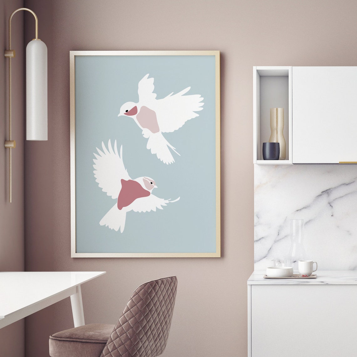 Flying Birds Poster Abstract Bird Wall Art Two Birds Print Etsy