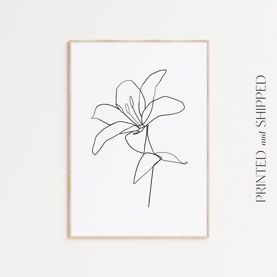 Flower Line Art Minimalist Flower Drawing Lily One Line Etsy