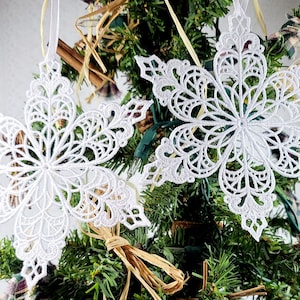 Lace Ornaments (set of 2), Stars Ornaments, White Embroidered Lace Stars, Lace Star Ornaments, Lace Stars, Matching Star Ornaments