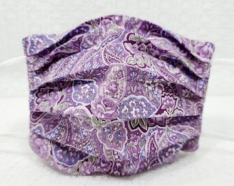 Adult Lavender Paisley Face Mask: 4-Layer Cotton, Filter Pocket