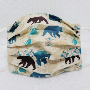 Bear Print Adult Face Mask: 4-Layer Cotton, Filter Pocket