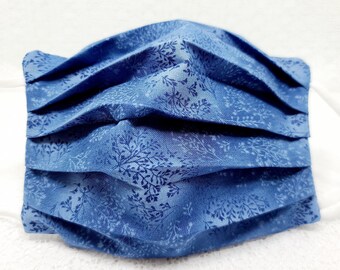 Blaue Gesichtsmaske mit Blättermuster: 4-lagige Baumwolle mit Filtertasche
