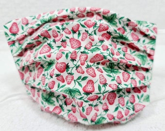 Strawberry Print Cotton Face Mask: 4-Layer Expandable Mask