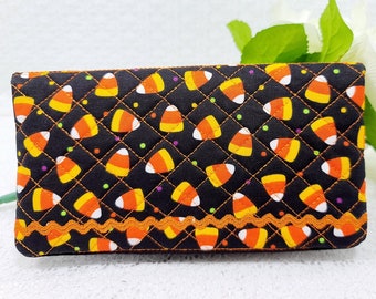 Quilted Checkbook Cover, Candy Corn Checkbook Cover, Check Holder, Checkbook Holder, Fabric Check Register, Fabric Check Wallet