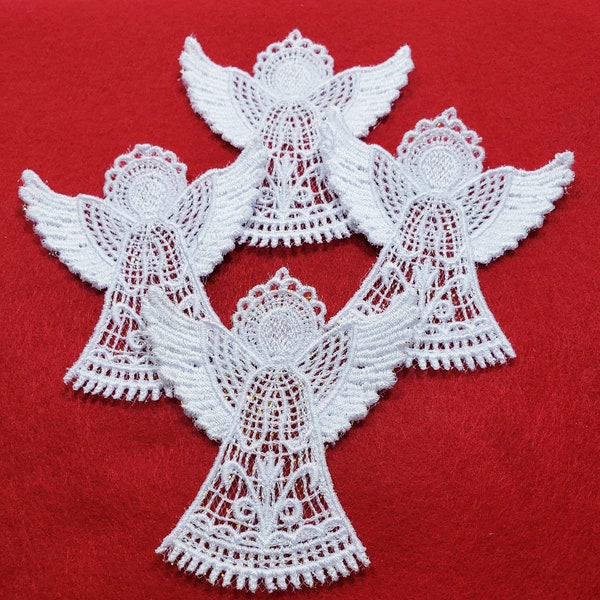 Lace Angels (Set of 4), Pocket Size Angels, White Shimmer Lace Angels, Angel Ornaments, Embroidered Angels, Friendship Angel