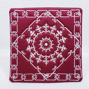 Embroidered Kitchen Trivet: Burgundy Cotton Hot Pad
