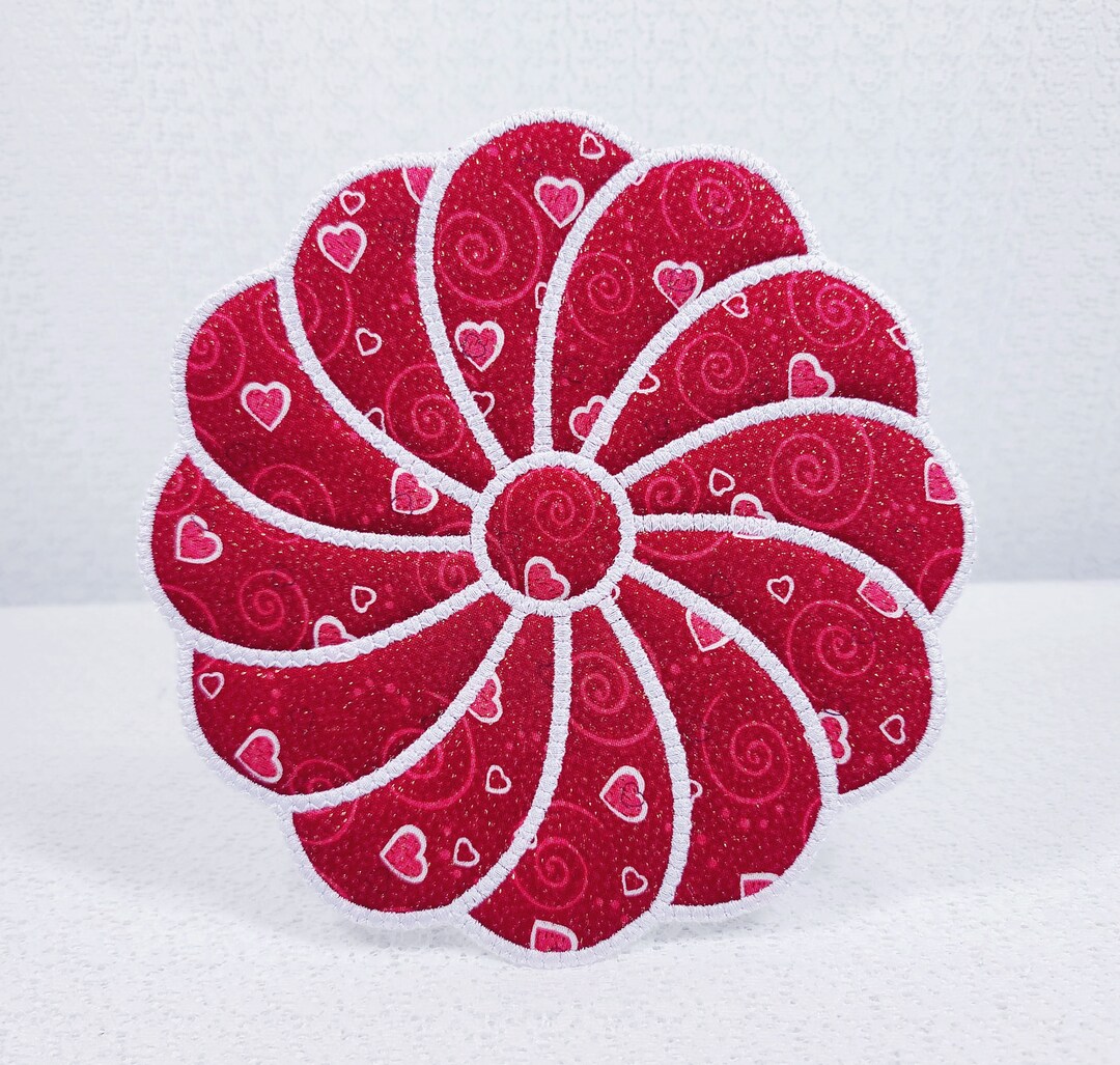 Heart Mug Rug, Heart Quilted Mug Rug, Heart Shimmery Mug Rug, Swirly