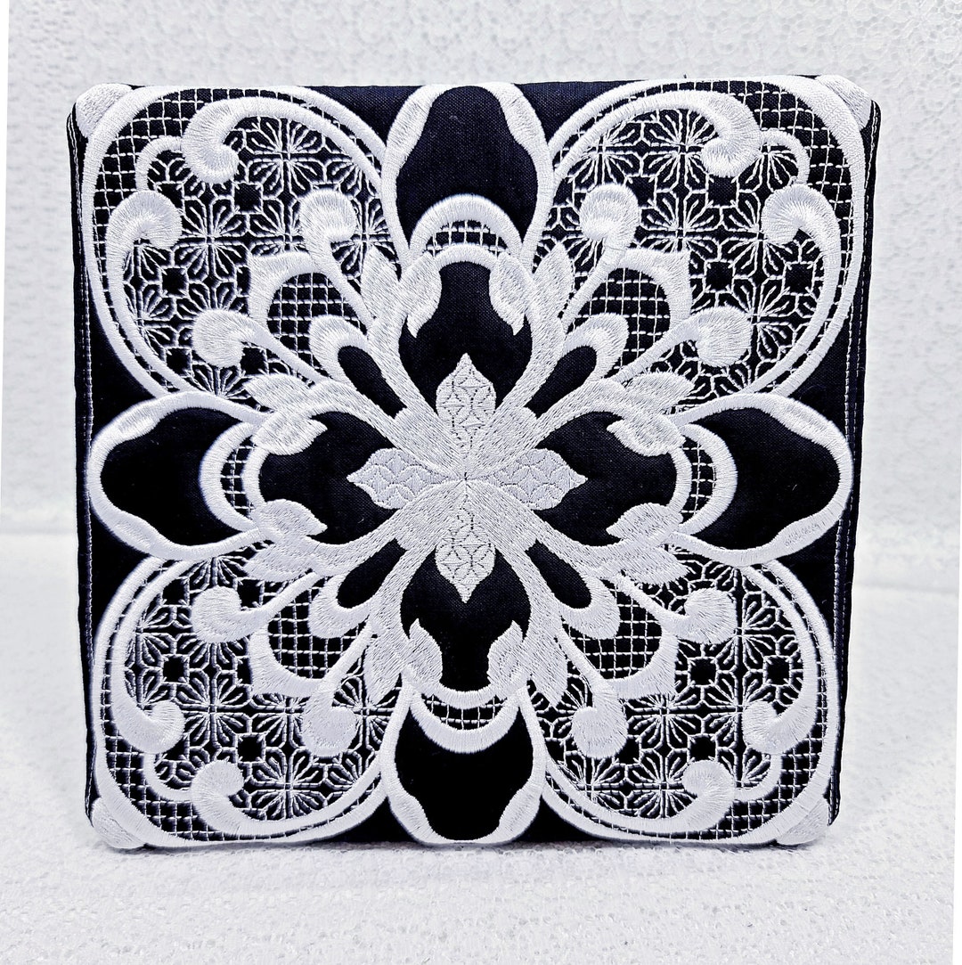 Black & White Kitchen Mat, Embroidered Kitchen Mat, Hot Pad, Kitchen