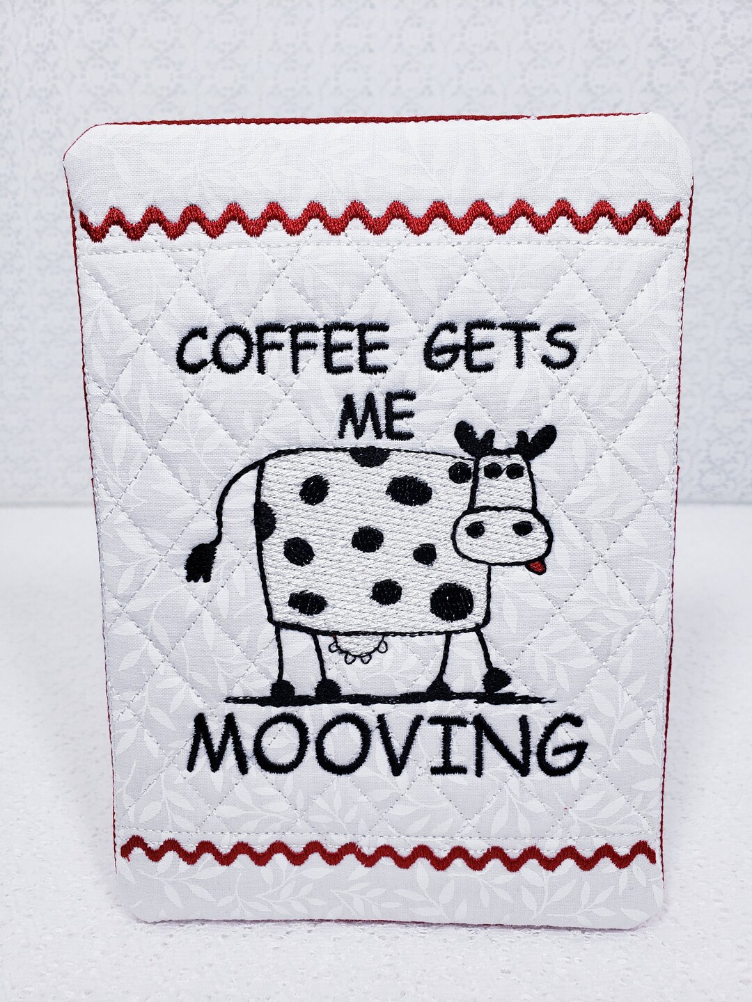 Cow Mug Rug, Coffee Mug Rug, Red and White Mug Rug, Embroidered Mug Rug ...