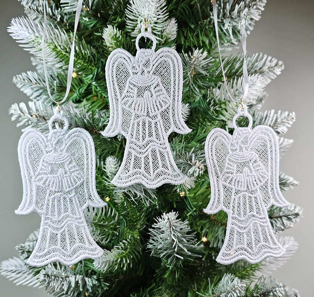 Lace Angel Ornaments (set of 3): Freestanding Embroidered Angels - Etsy