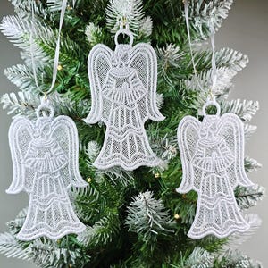 Lace Angel Ornaments (Set of 3): Freestanding Embroidered Angels