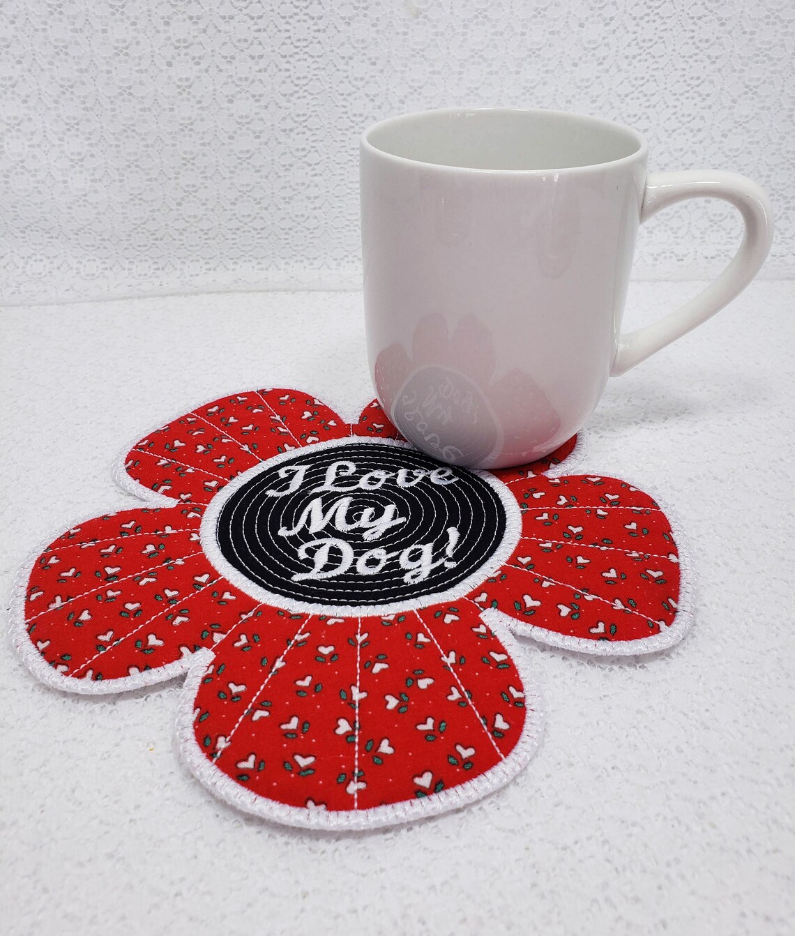 Love My Dog Mug Rug Quilted Mug Rug Animal Mug Rug Red and Etsy