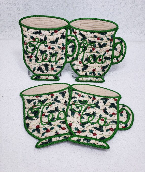 Tea Cup Mug Rugs set of 4 Mug Rugs Quilted Mug Rugs Tea Mug Etsy
