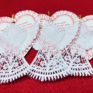 Embroidered Lace Angel Ornaments: Shimmery White Prayer Angels (Set of 3)
