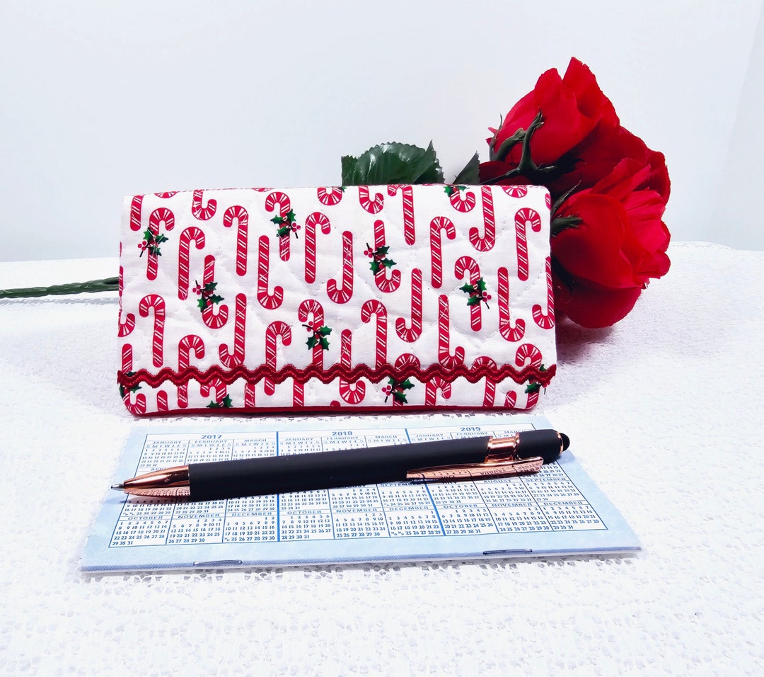 Candy Cane Checkbook Cover, Diamond Quilted Cotton Check Cover