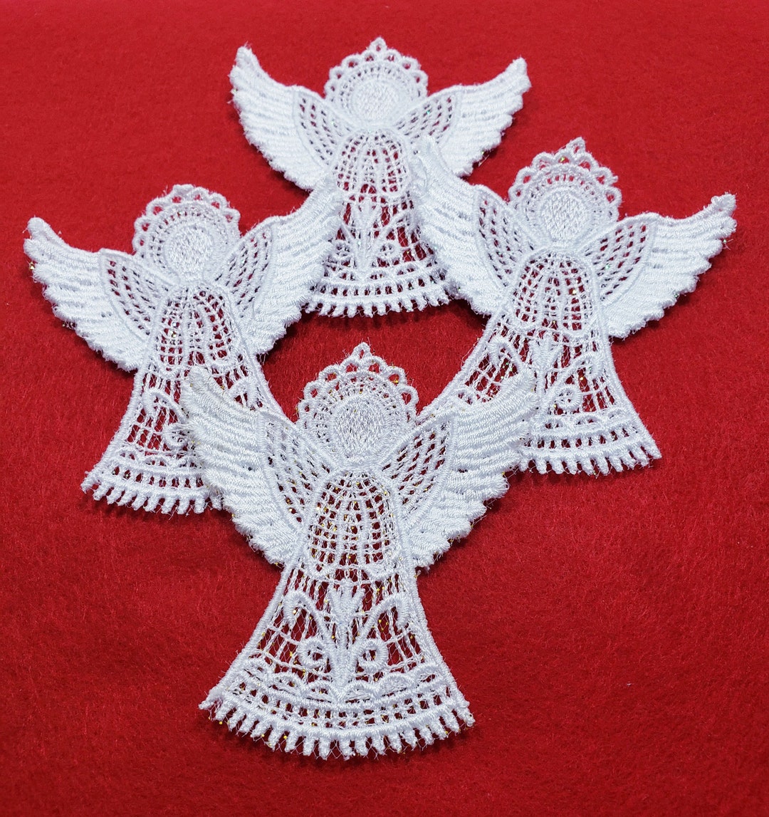 Lace Angels set of 4, Pocket Size Angels, White Shimmer Lace Angels