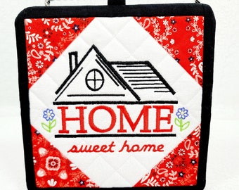 Kitchen Mats, Home Sweet Home Pot Holders, Applique Hot Pads, Red Hot Pads, Fabric Pot Holders, Kitchen Decor, Home Sweet Home Hot Pads