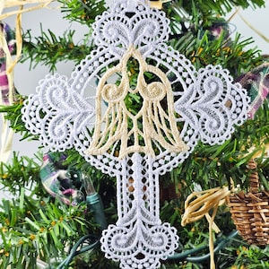 Lace Dove Cross Ornament, Lace Cross, Christmas Ornament, Friendship Gift