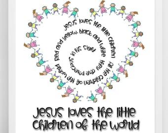 Jesus Loves the Little Children Digital Download Wall Art | Nursery Print |Jesus Loves the Children Sublimation PNG SVG