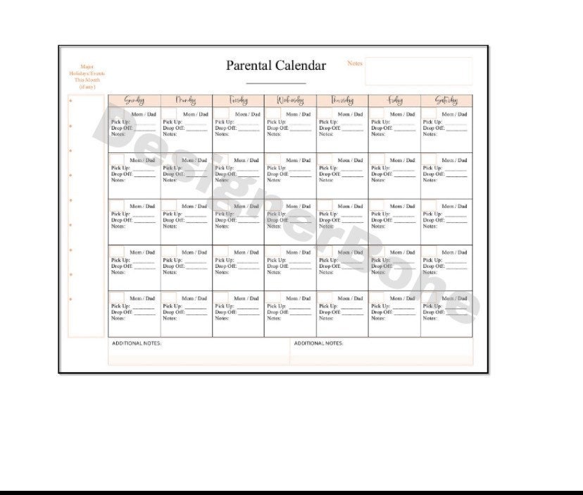 PDF Parental Calendar for Co Parenting Divorce Separated  Etsy