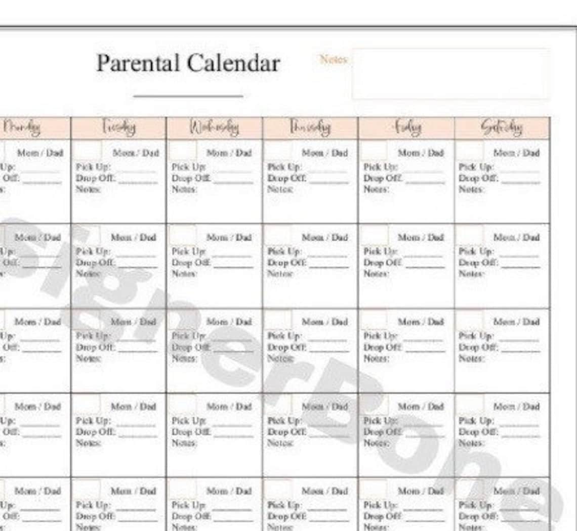 PDF Parental Calendar for Co Parenting Divorce Separated Etsy