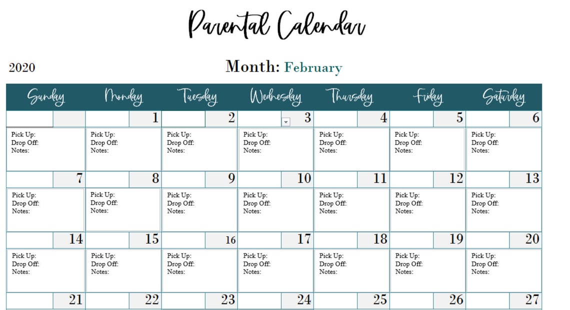 Fully Customizable Parental Calendar for Co Parenting Divorce Etsy