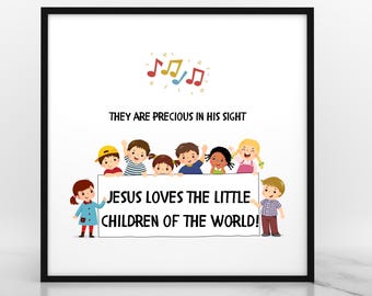 Jesus Loves the Little Children Digital Wall Art | Nursery Print |PNG SVG Christian Teacher Wall Art Elementary Christian School Counselor