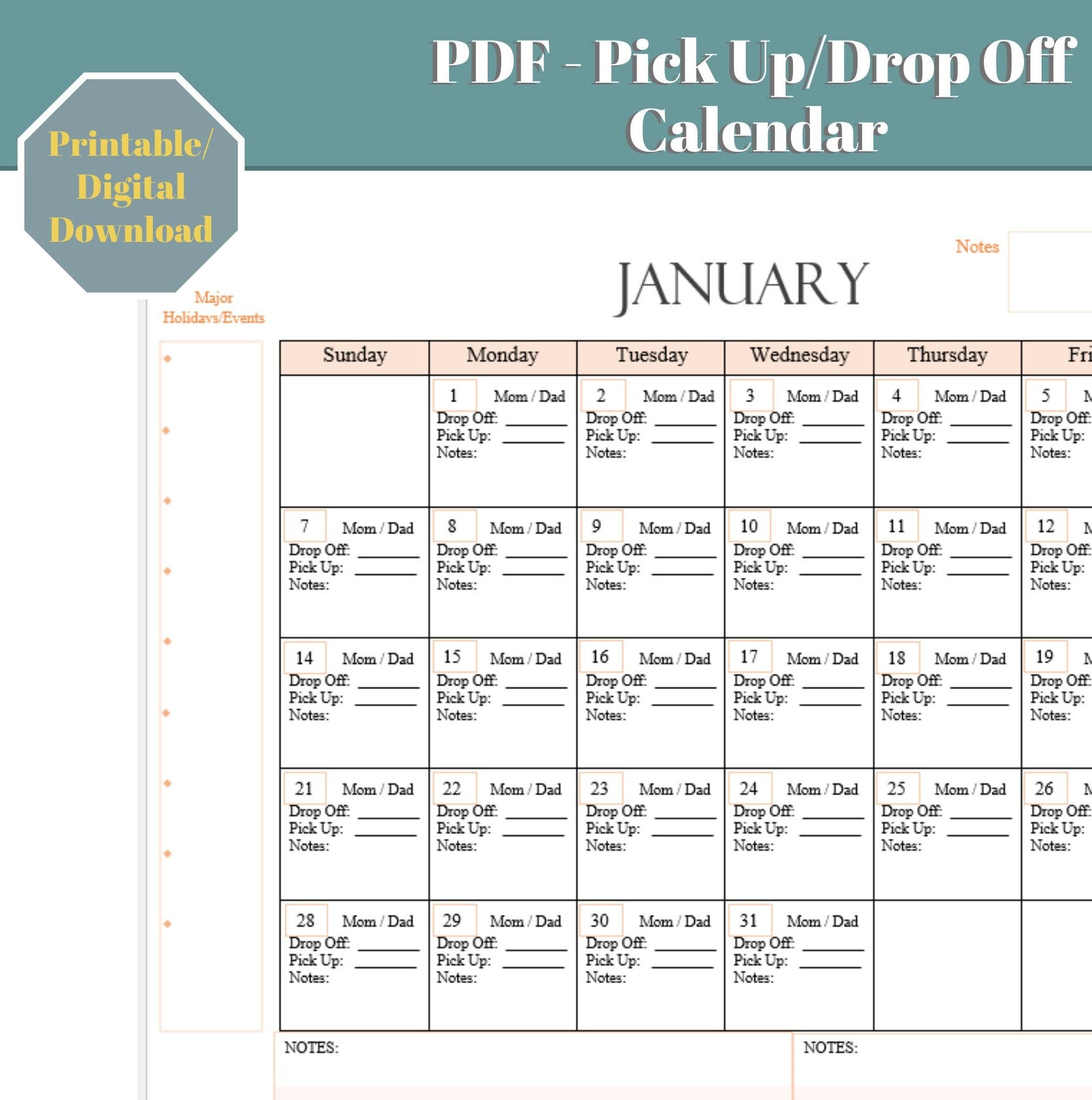 2024 PDF Parental Calendar Co Parenting Divorce Separated Child Drop-off  Pick-up Printable Document - Etsy