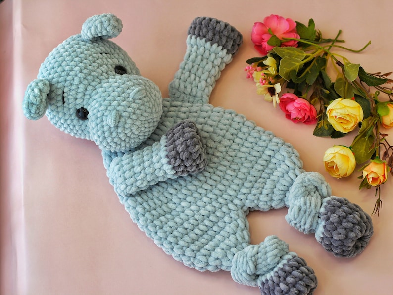 Hippo Snuggler Pattern, Hippo Baby Security Blanket, Crochet Animal, Hippo Crochet Pattern,Amigurumi Lovey, Crochet Tutorial in English, Ol image 1