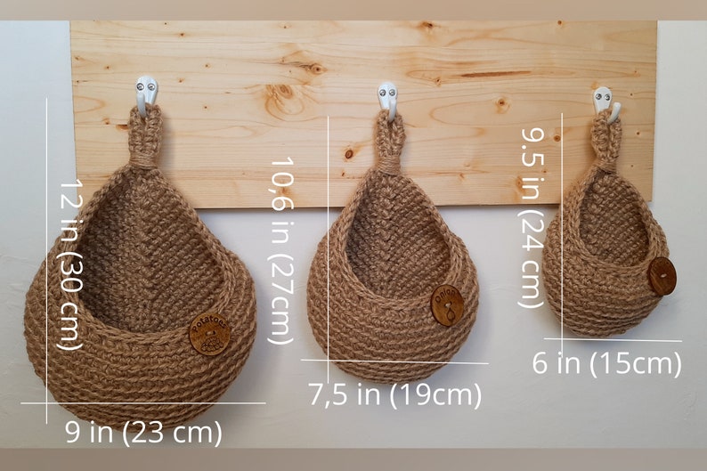 Patrón de cesta de crochet para colgar en la pared / Patrón de crochet PDF / Decoración de pared DIY / Patrón para principiantes / Cesta de almacenamiento / Organización del hogar rústico JB imagen 7