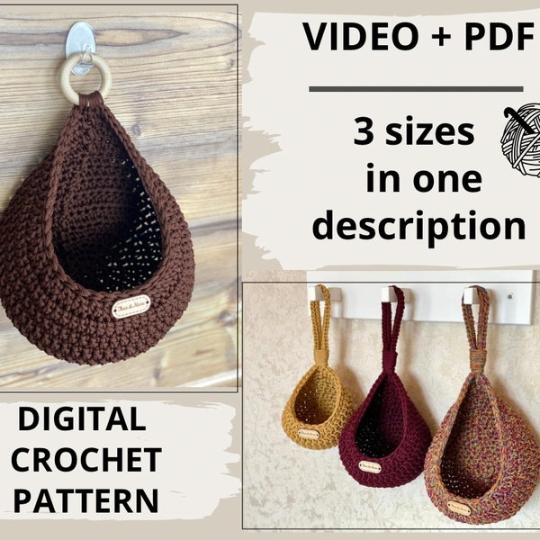6 in 1 Crochet hanging basket Pattern, Crochet Planter Pattern, video crochet basket Pattern, hanging Vegetable Storage basket Tutorial. CBD