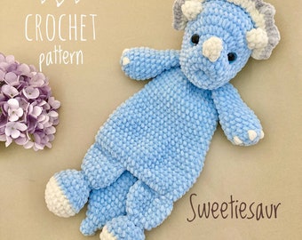 Crochet triceratops pattern Amigurumi plush dino Crochet dinosaur snuggler Cute crochet animals pattern