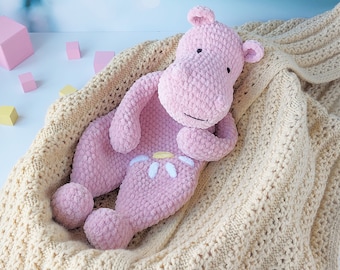 Pattern Crochet Animal, Hippo Comforter, Crochet Snuggler Toys, Pattern Baby Doll, Amigurumi Hippo Lovey, PDF Tutorial in English. CM