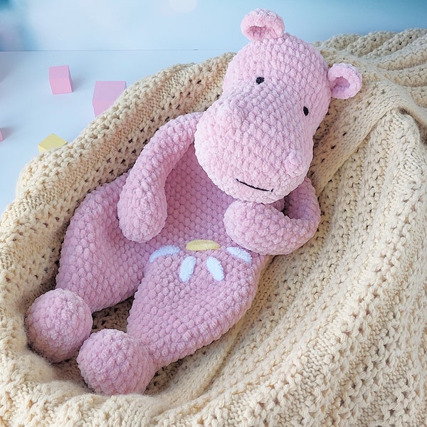 Patron Crochet Animal, Hippopotame Couette, Crochet Snuggler Jouets, Patron Baby Doll, Amigurumi Hippo Lovey, Tutoriel PDF en anglais. CM