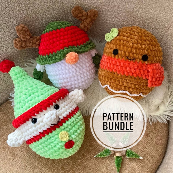 Muster-Bundle Weihnachts-Plüschtiere häkeln, Anleitung Amigurumi Schneemann, Anleitung Elfe häkeln, Lebkuchen-Muster häkeln