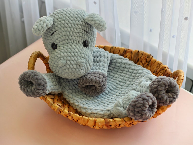 Hippo Snuggler Pattern, Hippo Baby Security Blanket, Crochet Animal, Hippo Crochet Pattern,Amigurumi Lovey, Crochet Tutorial in English, Ol image 4