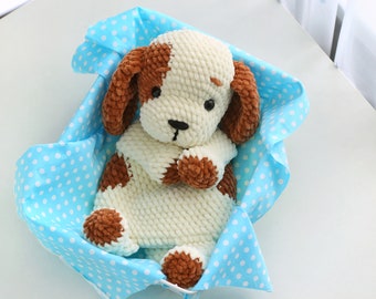 Crochet Puppy Lovey, Amigurumi Comforter Cuddle Toy, Crochet Dog Snuggler, Plush lovey blanket for baby, Newborn Lovey, Rag Doll Pattern, Ol