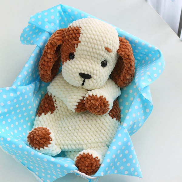 Crochet Puppy Lovey, Amigurumi Comforter Cuddle Toy, Crochet Dog Snuggler, Plush lovey blanket for baby, Newborn Lovey, Rag Doll Pattern