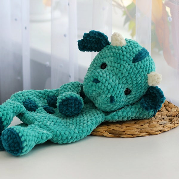 Sea Dragon Lovey, Crochet Dragon Pattern, Dragon Security Blanket, Crochet Sea Monster, Dragon Snuggler, Dragon amigurumi toy in English, Ol