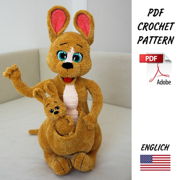 Crochet Pattern Kangaroo/ Funny Plush Kangaroo/ Crochet Design PDF Kangaroo/ Amigurumi Pattern