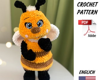 Patrón Crochet Abeja/ Abeja Peluche Divertida/ Diseño Crochet PDF Abeja/ Patrón Amigurumi